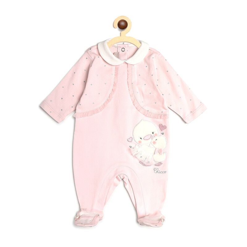 Girls Light Pink Knitted Leg Opening Babysuit image number null